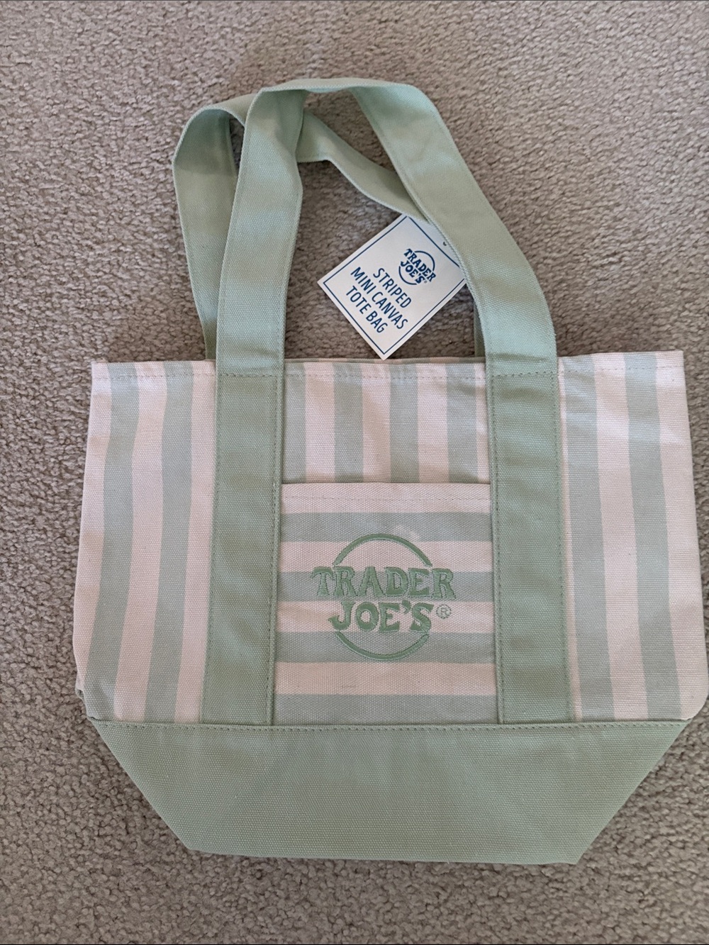Trader Joe's Mint Green Striped Canvas Tote